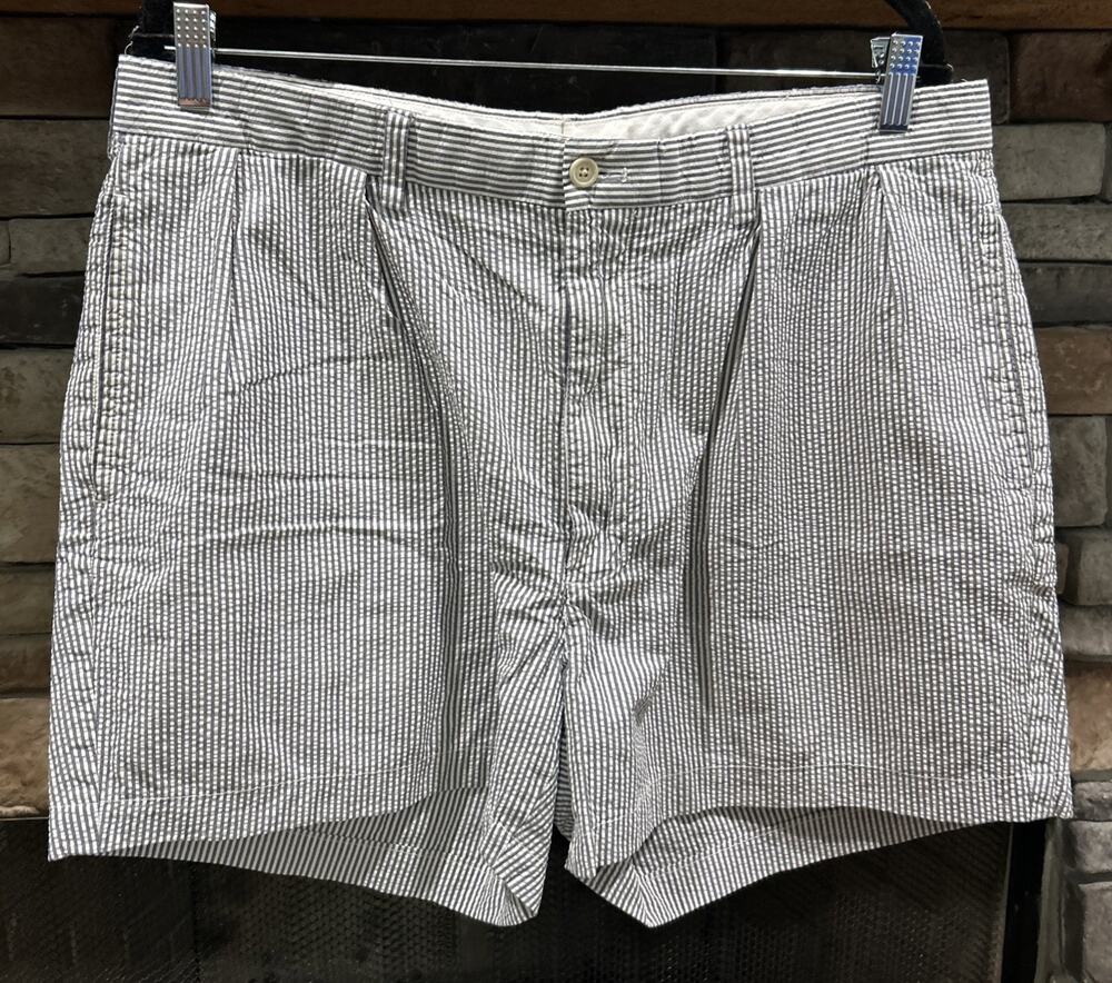 Men’s POLO GOLF Ralph Lauren Gray/White Seersucker Fairway Shorts Size 36 *B6